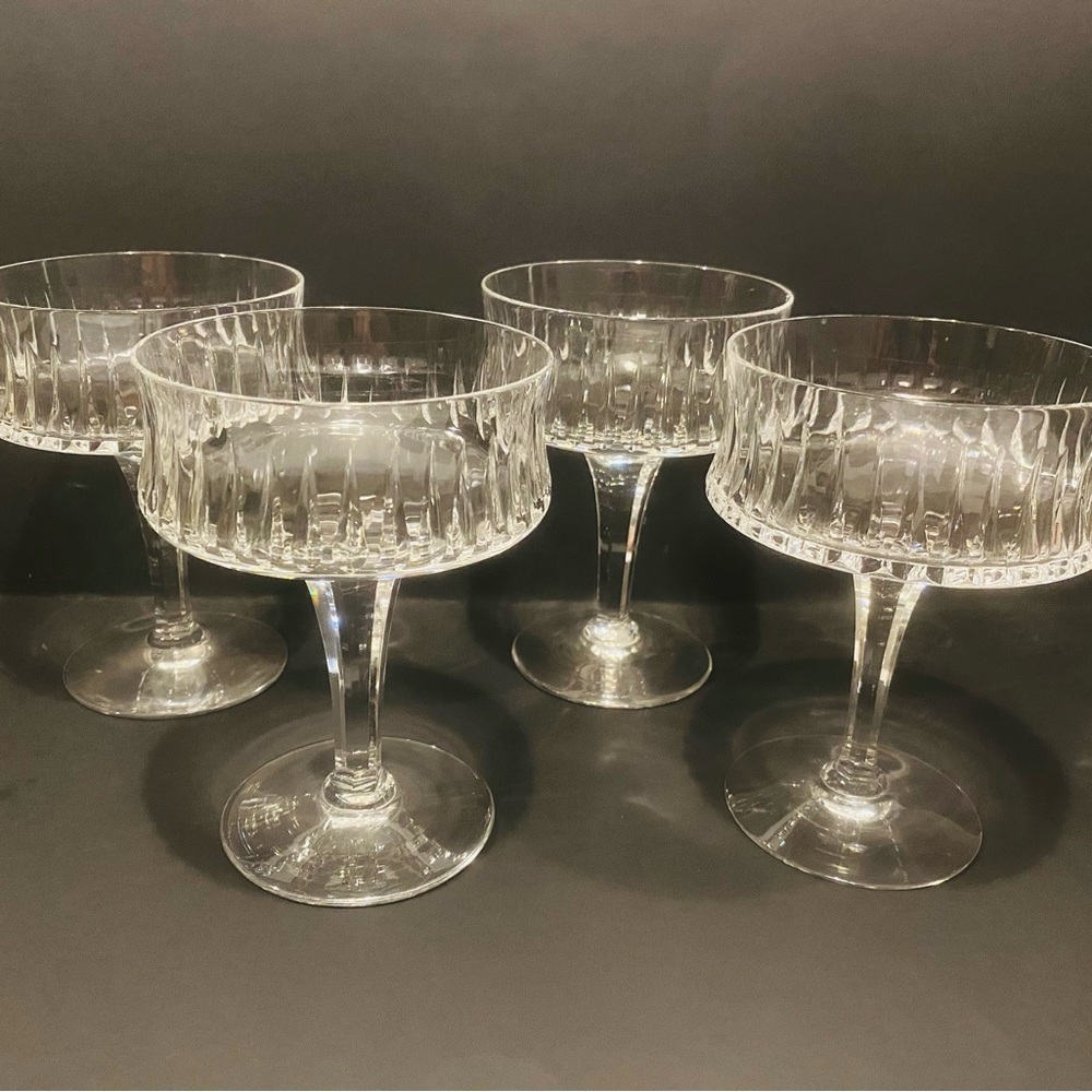 Vtg Royal Doulton Sonnet Vertical Cut Crystal Champagne Sherbet Glasses Set of 4